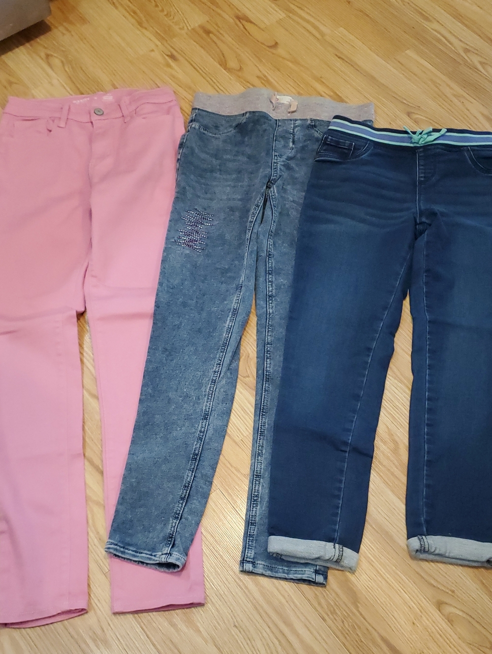 Girls Pink and Denim Stretch Jeans/Jeggings Trio - Pink, Light/Dark Denim 14/16